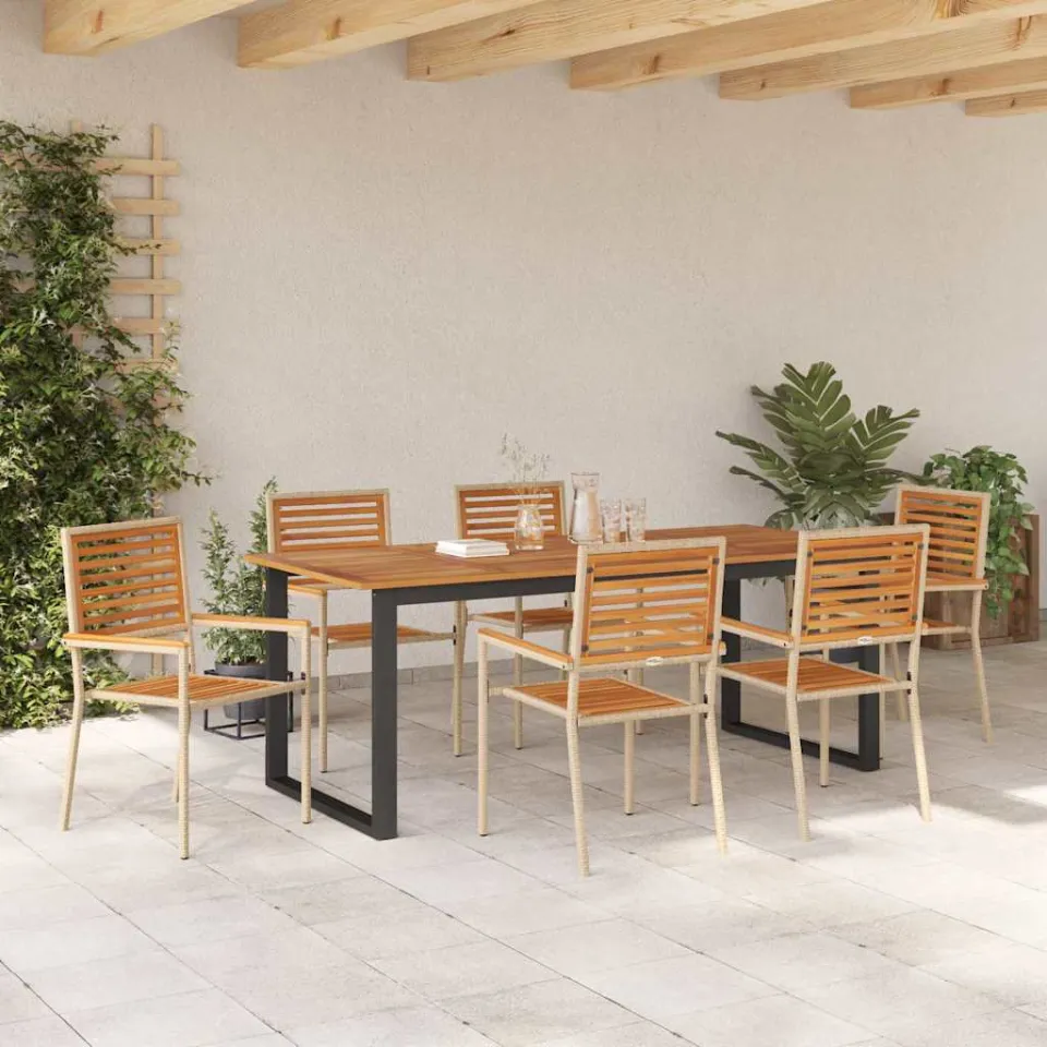 vidaXL Tuin eettafelset 7 st Beige Massief Acaciahout, foto 3