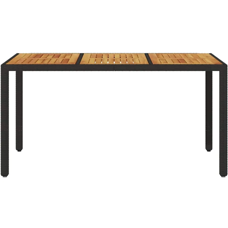 vidaXL Tuintafel met acaciahouten blad 150x90x75 cm poly rattan zwart, foto 4