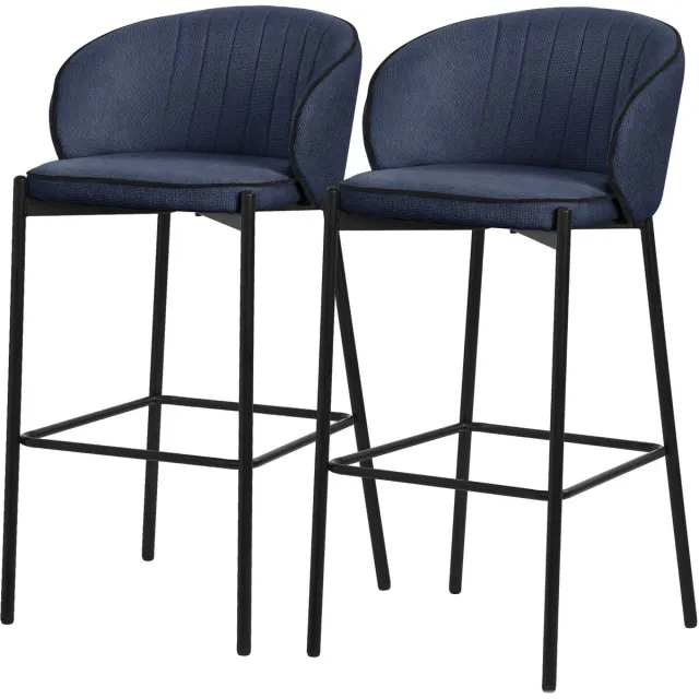 ml-design barkrukken set van 2 donkerblauw stoffen bekleding 76cm comfortabele gestoffeerde barkrukken met metalen frame ergonomische keukenstoelen met rugleuning en voetsteun hoge bistrokrukken stabiele scandinavische hoge stoelen voor keuken en bar