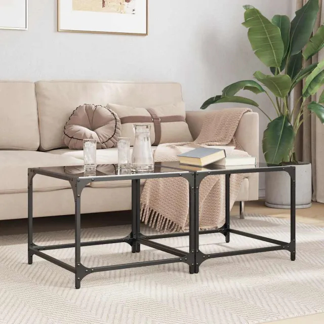 vidaXL Salontafels 2 st met zwart glazen blad 50x50x40 cm staal, foto 2