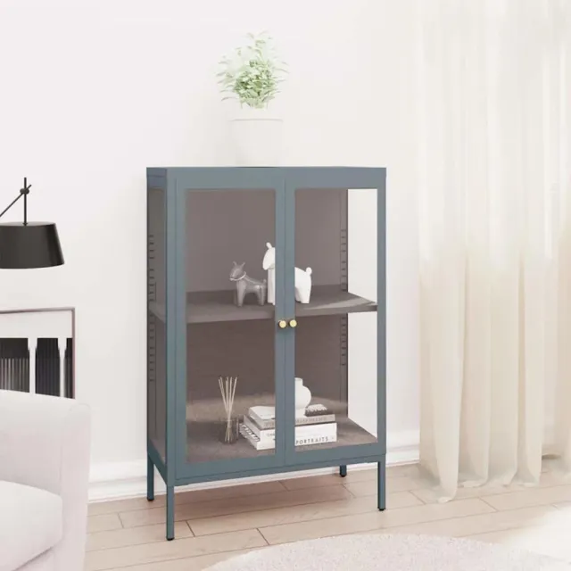 vidaXL Dressoir 75x35x105 cm staal en glas antracietkleurig, foto 2