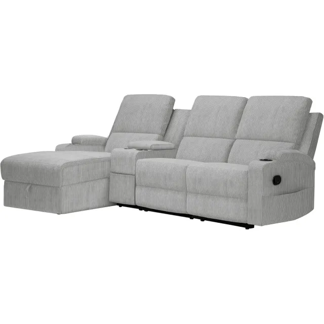 Notio Living DALLAS-Sofa 3-zitter met opbergchaise links manuel relaxstoel in cordury grijs