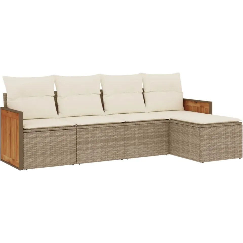 vidaXL 5-delige Loungeset met kussens poly rattan beige, foto 3