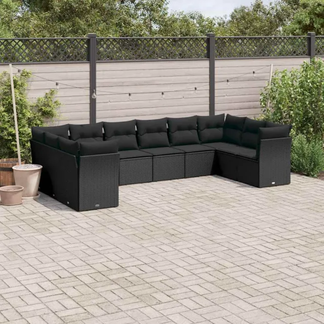 vidaXL 10-delige Loungeset met kussens poly rattan zwart, foto 2