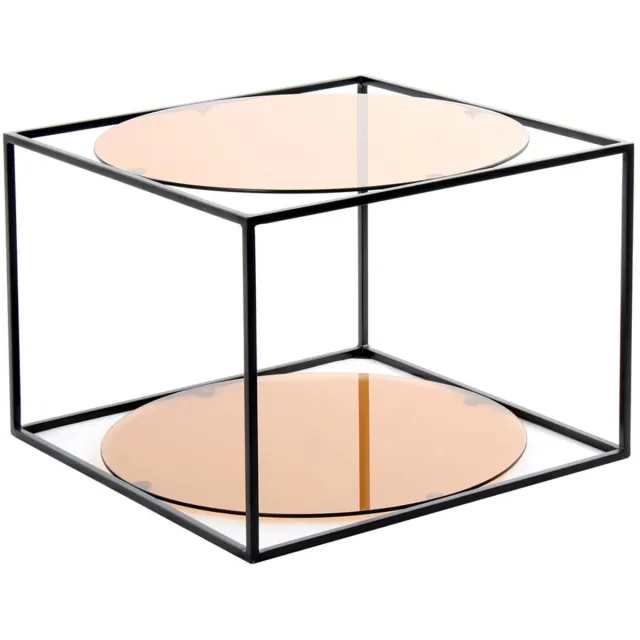 Padiro vierkante bijzettafel - 50 x 50 x 36 cm - Zwart - Modern Art deco Glamour - Metaal, Glas - met legplank