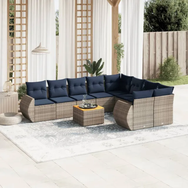 vidaXL 10-delige tuinbankset met kussens, grijs polyrotan, foto 2