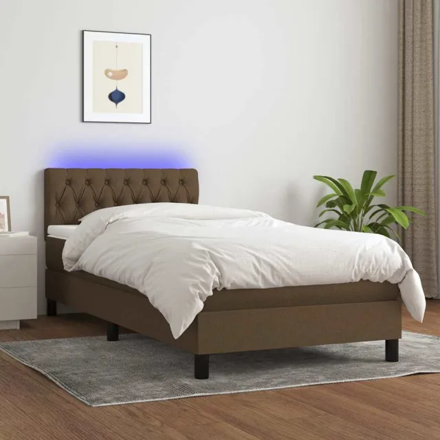 vidaXL Boxspring met matras en LED stof donkerbruin 90x190 cm bruin