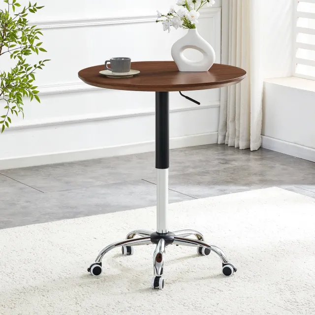 MODENUIT Bijzettafel - Hoogteverstelbaar Met Wielen - Rond Voor Thuis En Kantoor - Walnootkleur - 70 Cm Walnut