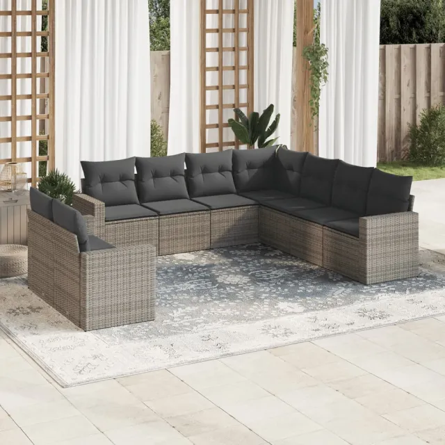 vidaXL 9-delige Loungeset met kussens poly rattan grijs, foto 2