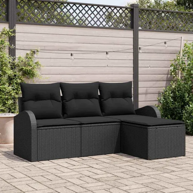 vidaXL Bankstel 4 st Zwart poly rattan