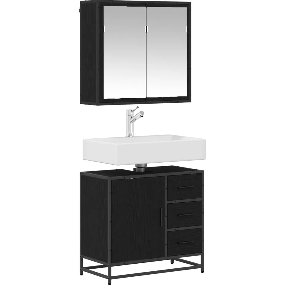 vidaXL Badkamermeubelset 2 st Zwart Eiken 65 x 33 x 60 cm Bewerkt hout