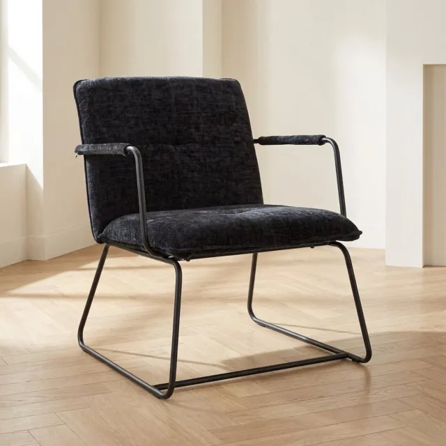 Dimehouse Moderne fauteuil zwart chenille stof Hailey - Chenille - Design
