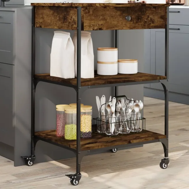 vidaXL Keukentrolley 60x48x89,5 cm bewerkt hout gerookt eikenkleurig Bruin
