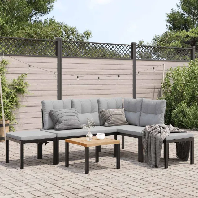 vidaXL 5-delige Loungeset met kussens gepoedercoat staal zwart, foto 2