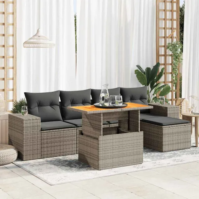 vidaXL 6-delige Loungeset met kussens poly rattan grijs, foto 2