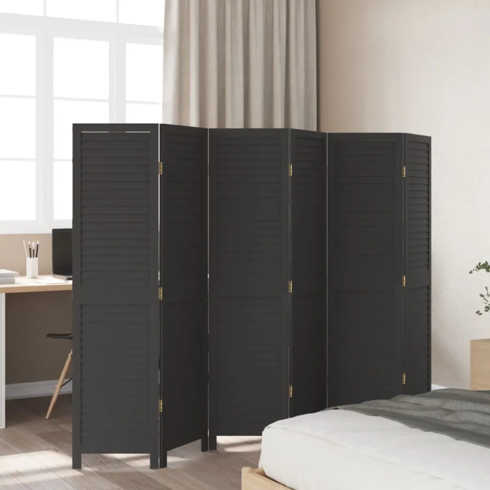 vidaXL Kamerscherm met 6 panelen massief paulowniahout zwart, foto 3