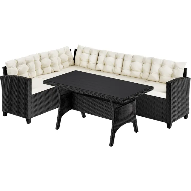 Casaria Loungeset - 6 Personen Eettafel Polyrottan – Crème Zwart