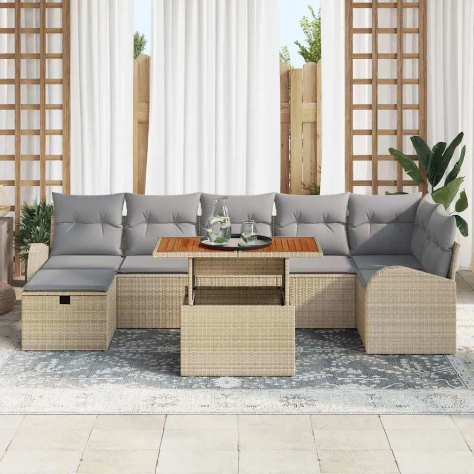 vidaXL Tuinbankenset 8 st Beige poly rattan, foto 3