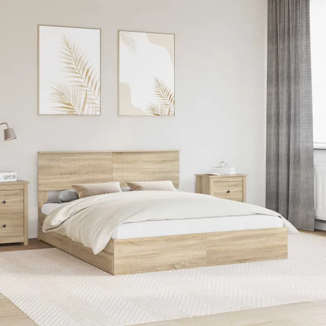 vidaXL Opslag bed met lade Sonoma Eiken 160 x 200 cm Bewerkt hout Bruin
