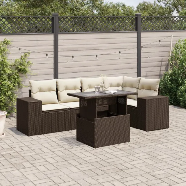 vidaXL 6-delige Loungeset met kussens poly rattan bruin, foto 2