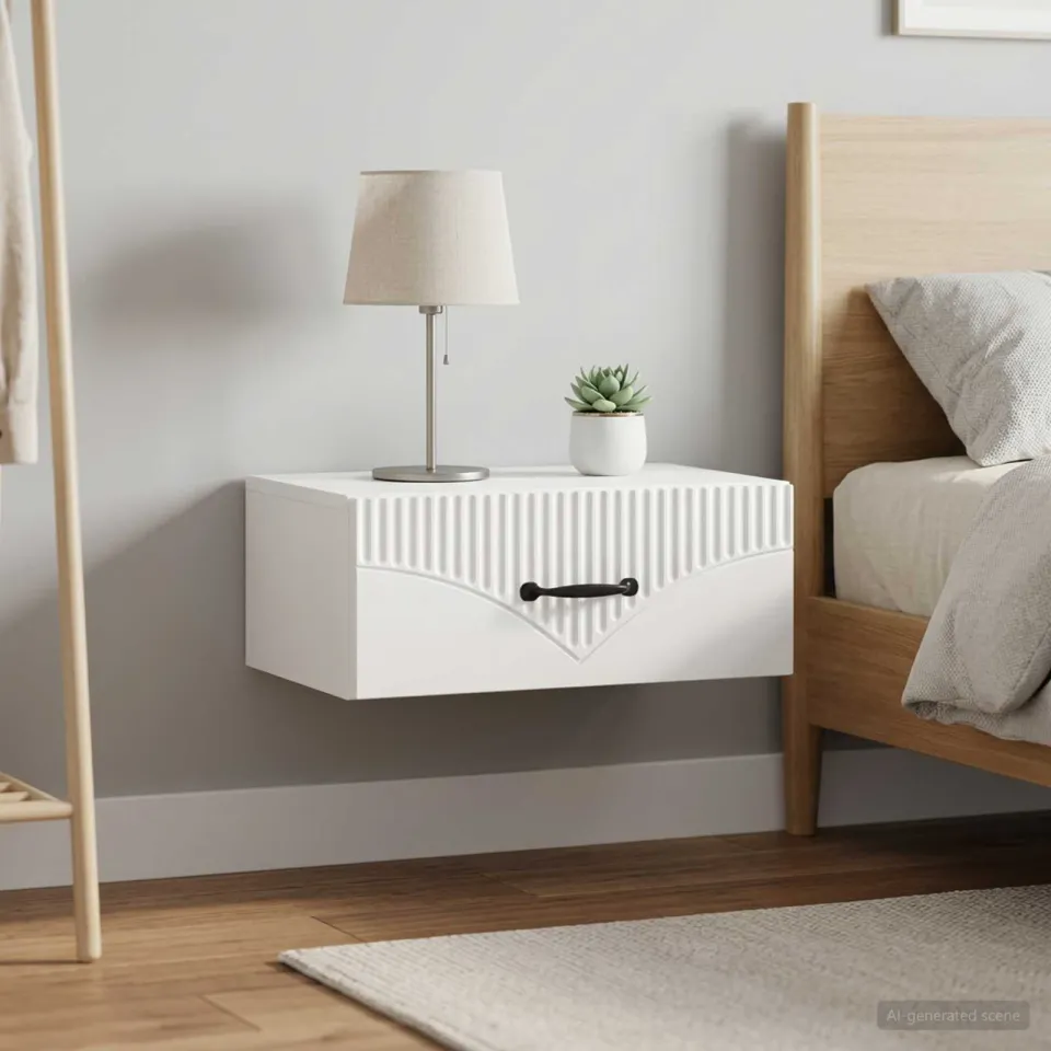 vidaXL Wandbeugel Bedkast 2 st Wit 49 x 34,5 x 20 cm Bewerkt hout, foto 4
