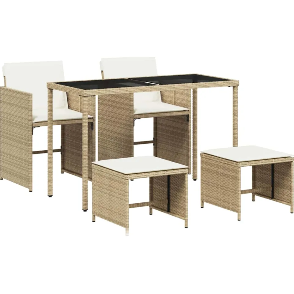 vidaXL 5-delige Tuinset met kussens poly rattan beige, foto 3
