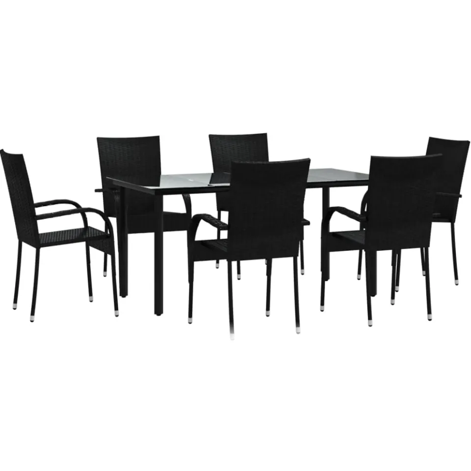 vidaXL 7-delige Tuinset poly rattan zwart