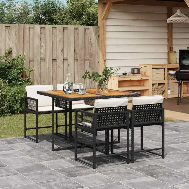 vidaXL 5-delige Tuinset met kussens poly rattan zwart, foto 2
