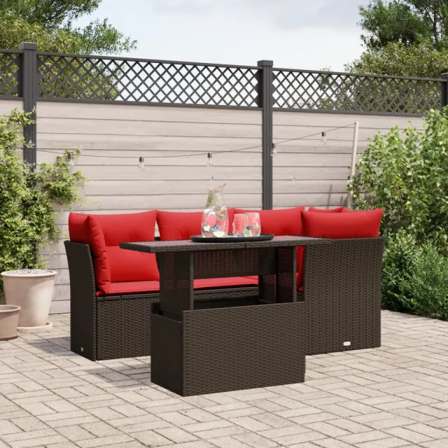 vidaXL 5-delige tuinbankset met kussens, bruin polyrotan, foto 2