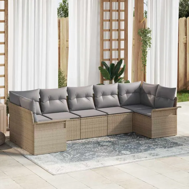 vidaXL Tuin Sofa Set 7 st Beige poly rattan, foto 2