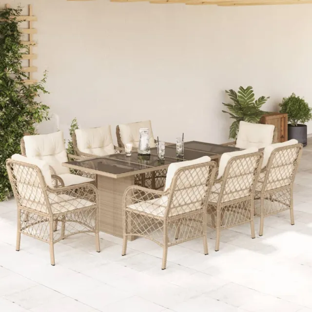 vidaXL 9-delige Tuinset met kussens poly rattan beige, foto 2