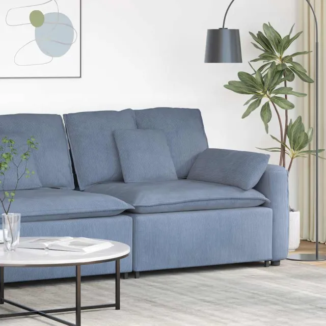 vidaXL Modulaire bank Armleuning eindmodule met kussens 100 cm blauw
