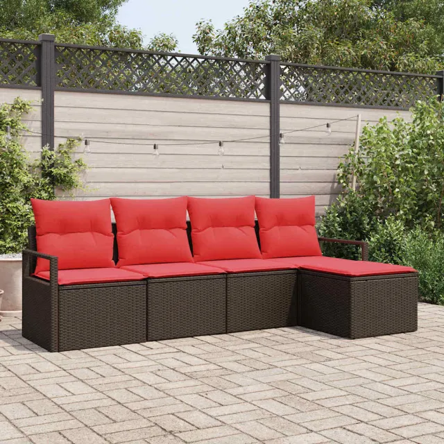 vidaXL Bankstel met kussen 5 pcs Bruin poly rattan, foto 2