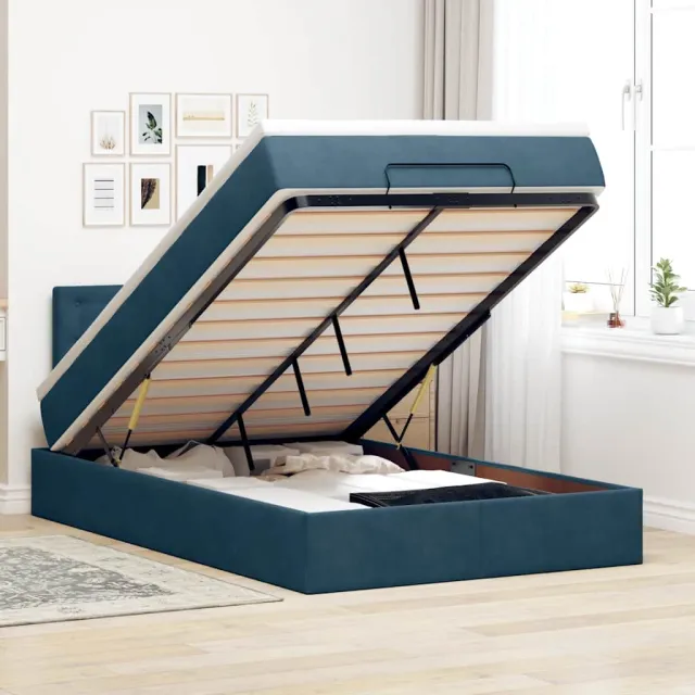 vidaXL Ottoman bed met matras en LED's 120x200cm fluweel donkerblauw blauw