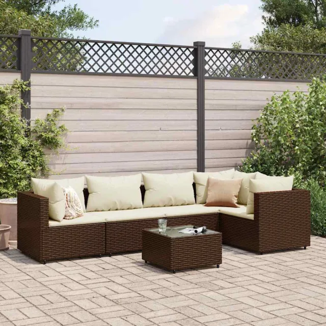 vidaXL 6-delige Loungeset met kussens poly rattan bruin, foto 2