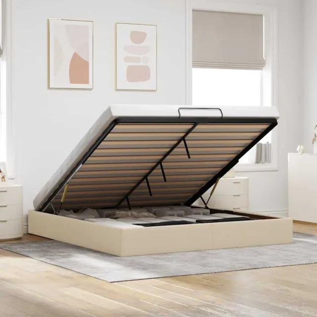 vidaXL Bedframe zonder matras 160x200 cm stof crèmekleurig