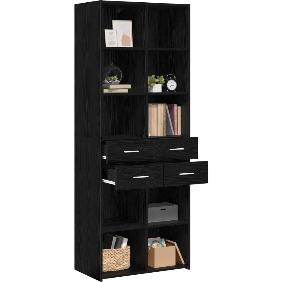 vidaXL Boekenkast Zwart eiken 30 x 42.4 x 185.2 cm Bewerkt hout