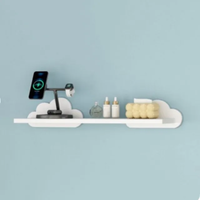 Oemmn Witte Wolk Wandplank voor Baby- en Kinderkamer – Zwevende Opbergplank met Opstaande Rand – 2-laags Muurplank voor Boeken, Speelgoed en Decoratie – Eenvoudig te Monteren
