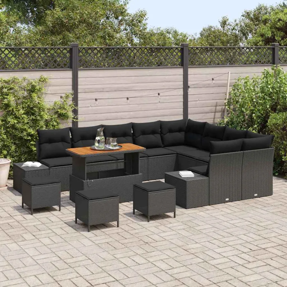 vidaXL Tuinbankenset 13 st Zwart poly rattan, foto 3