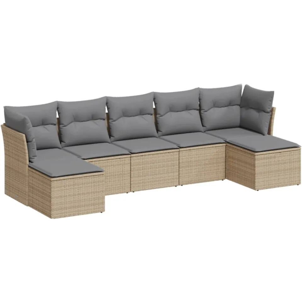 vidaXL 7-delige Loungeset met kussens poly rattan beige, foto 3