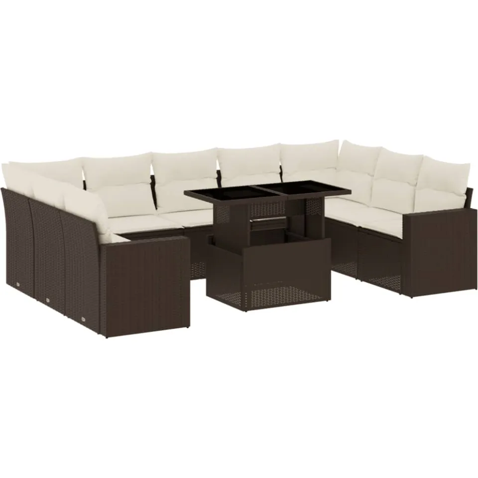 vidaXL 10-delige Loungeset met kussens poly rattan bruin, foto 3