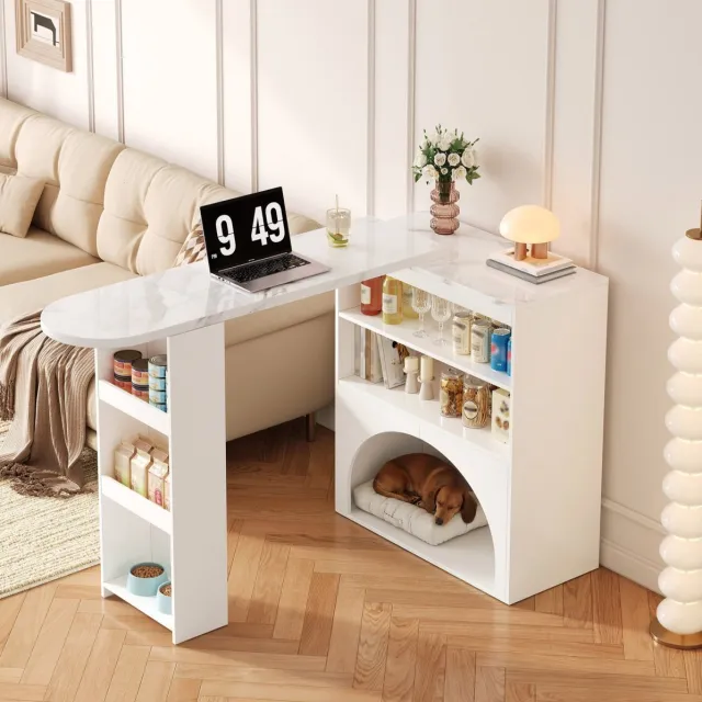 WUVRIE Uitschuifbare bartafel 120(+80)x40x100 cm - Open vakken en huisdierverblijf - Wit