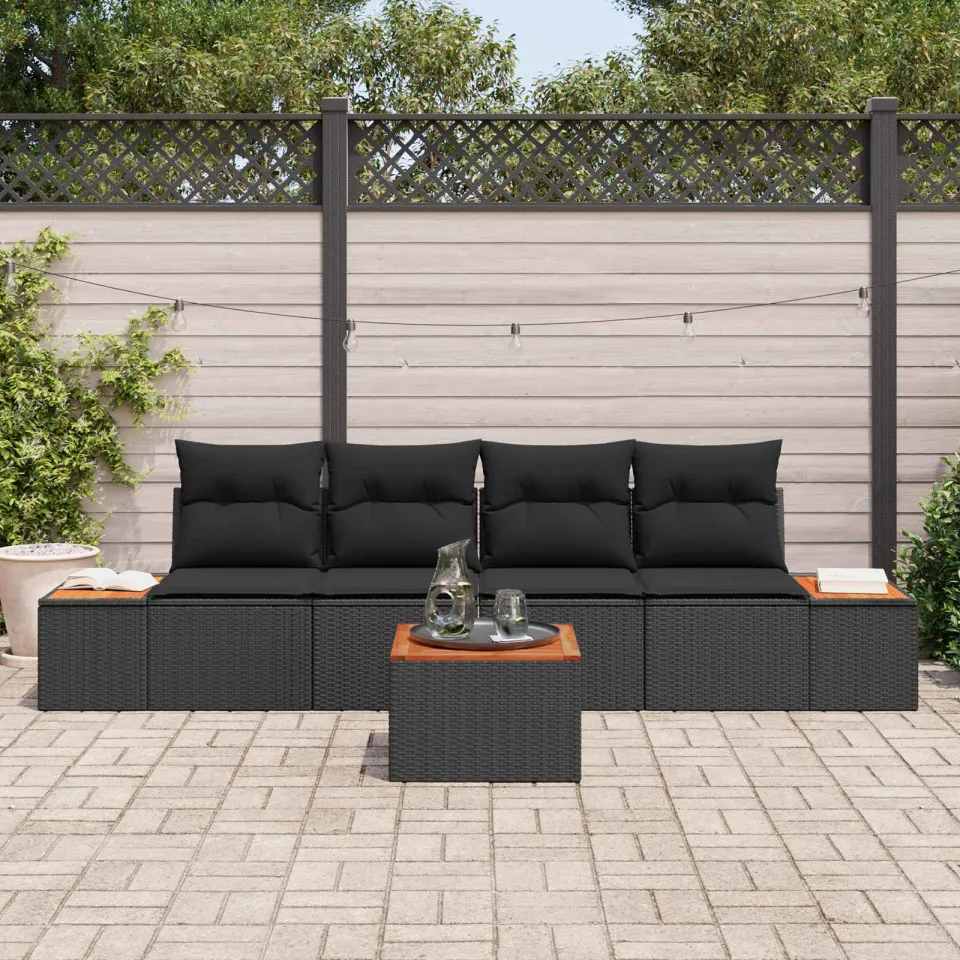 vidaXL Tuin Sofa Set 5 st Zwart Poly riet, foto 3