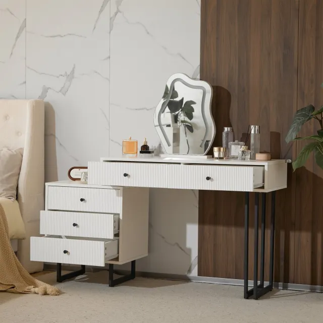 MODFU Kaptafel - Met Verstelbare Spiegel En LED-Verlichting - Modern - Spaanplaat - Wit - 100 x 40 x 76 cm