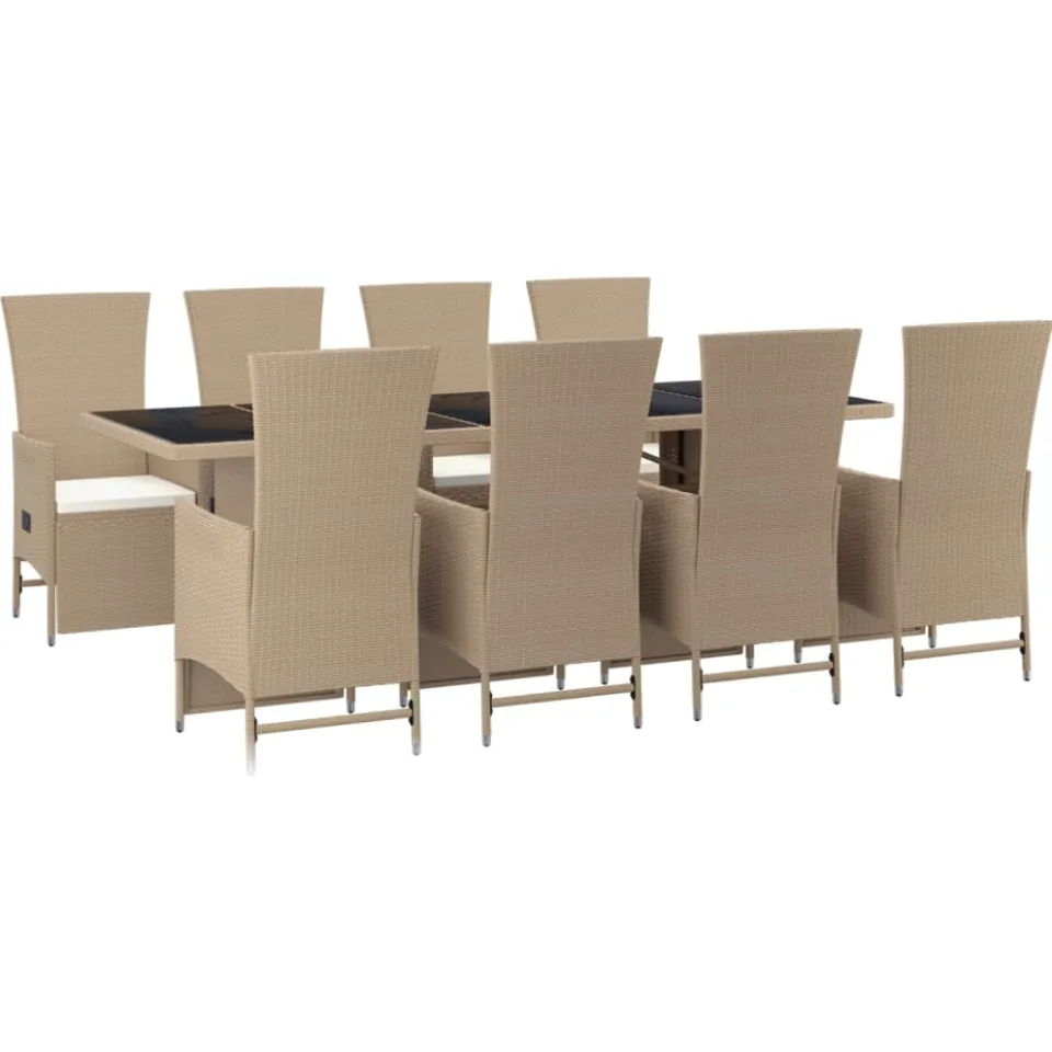 vidaXL 9-delige Tuinset met kussens poly rattan beige