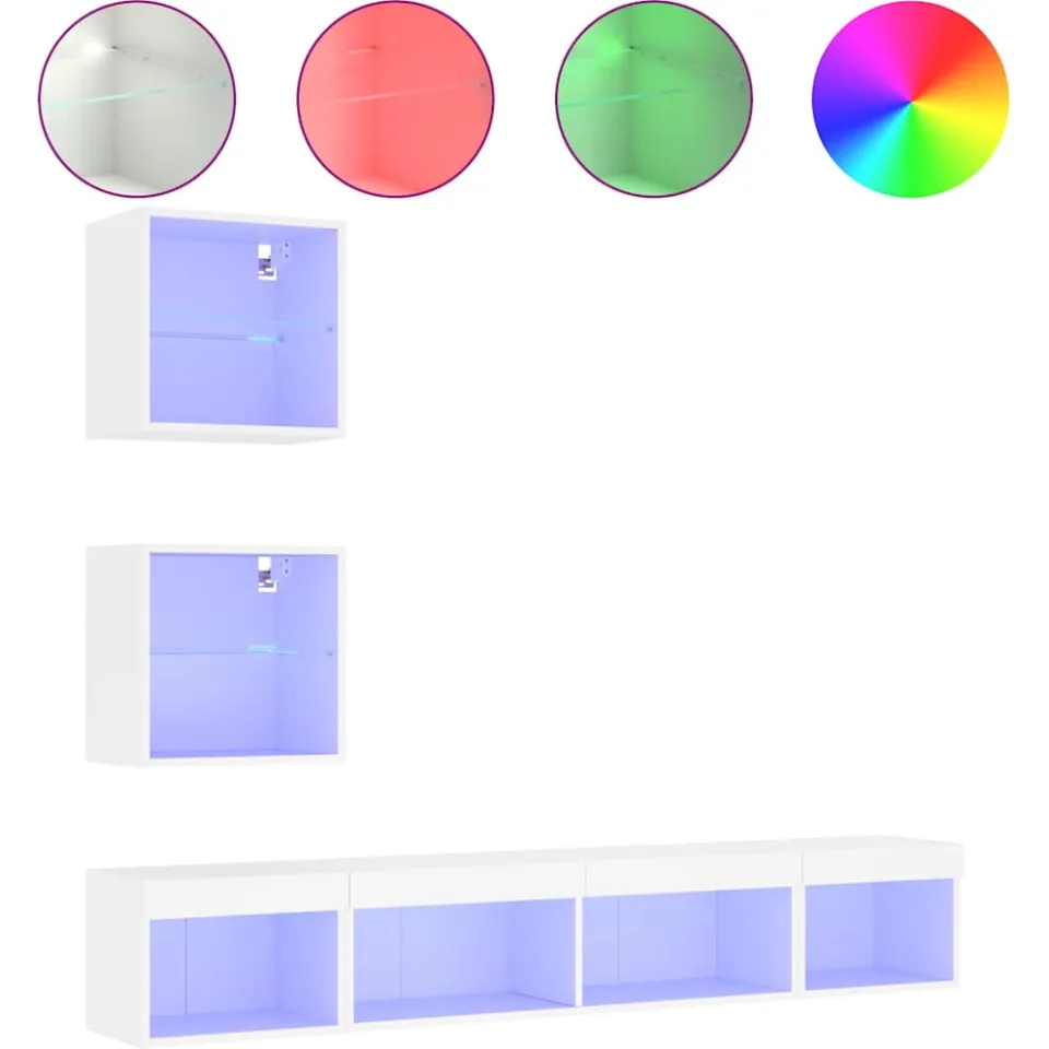 vidaXL 5-delige Tv-wandmeubelset met LED-verlichting bewerkt hout wit