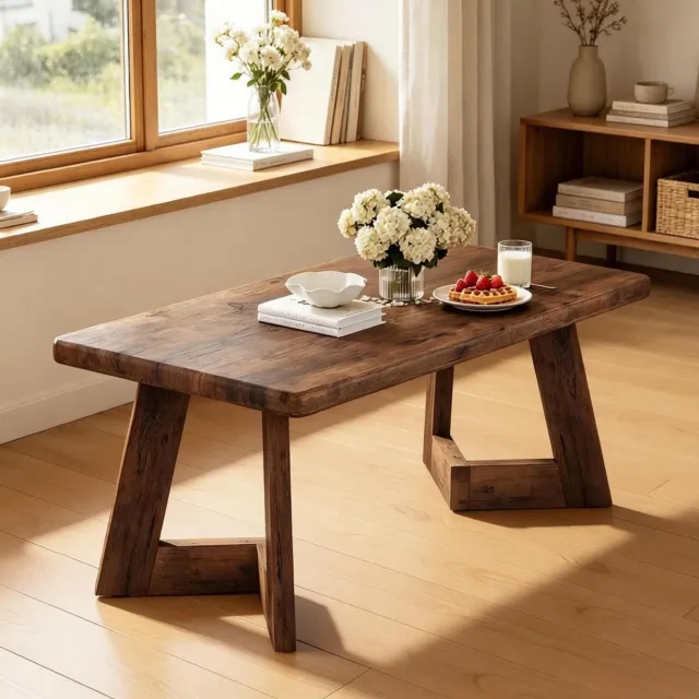 DESMIU Salontafel - Rechthoekige Koffietafel In Landelijke Stijl - Voor Woonkamer En Smalle Ruimtes - Hout In Rustic Brown - 120x60x51 Cm