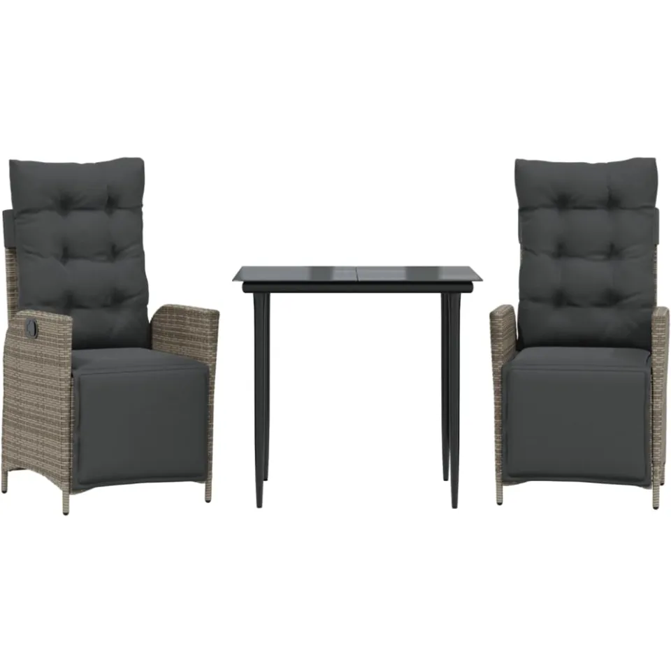 vidaXL 3-delige Tuinset met kussens poly rattan grijs