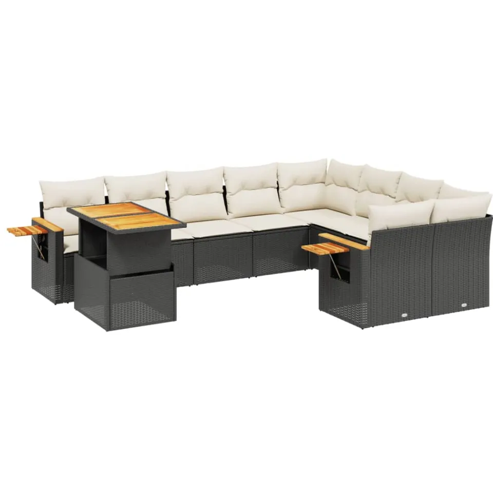 vidaXL 10-delige Loungeset met kussens poly rattan zwart