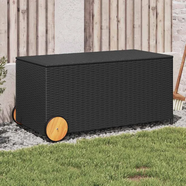 vidaXL Tuinbox met wielen 190 L poly rattan zwart, foto 2